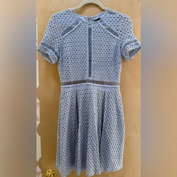 Aqua Blue Lace Dress with Crochet Detailing - Picture 3 of 14